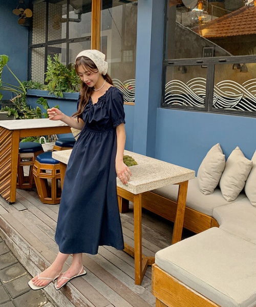 Wood ear Korean style temperament puff sleeve summer dress