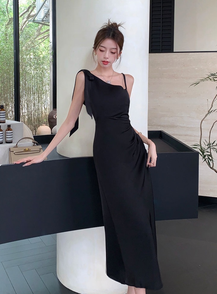 Slim summer satin dress France style tender strap dress