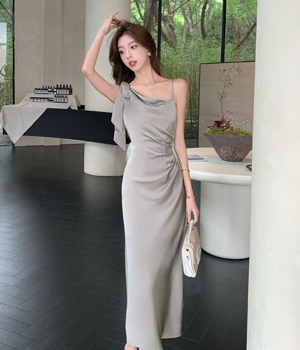 Slim summer satin dress France style tender strap dress