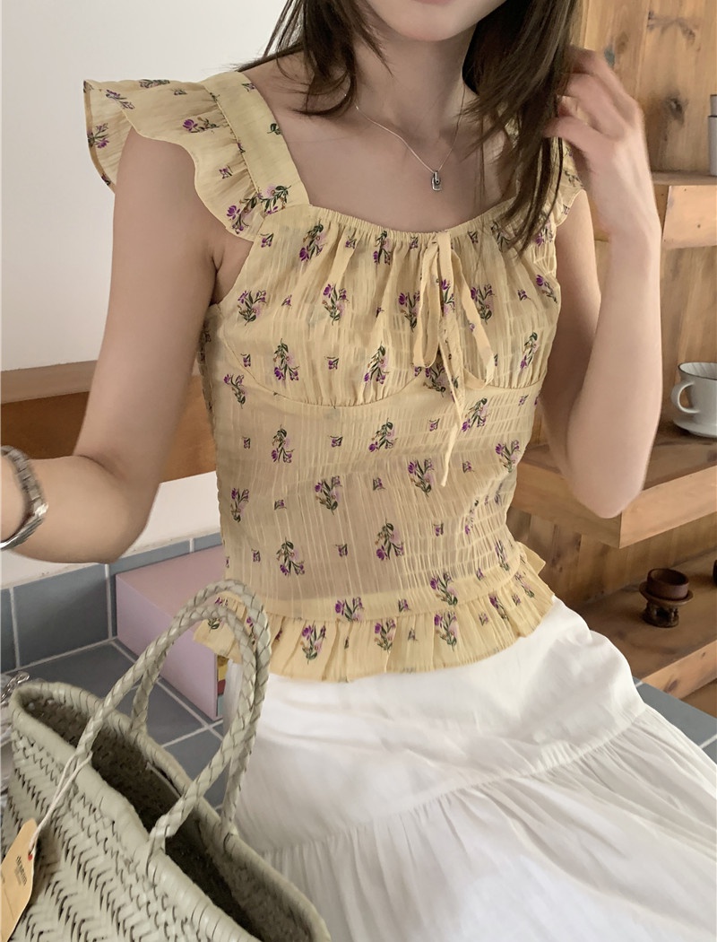 Sweet floral vest show young small shirt for women