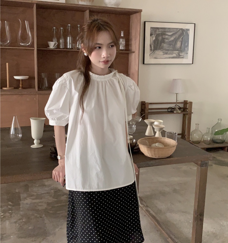 Short sleeve sweet pure puff sleeve Korean style frenum shirt