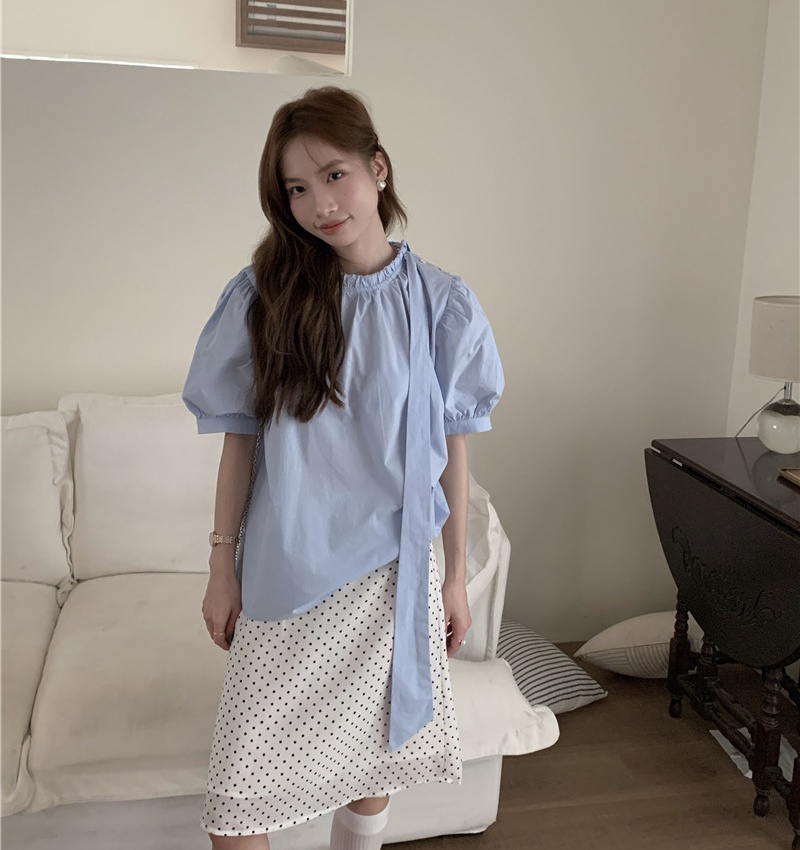 Short sleeve sweet pure puff sleeve Korean style frenum shirt