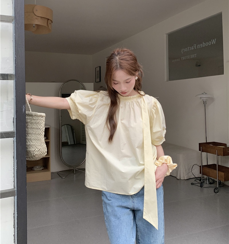 Short sleeve sweet pure puff sleeve Korean style frenum shirt