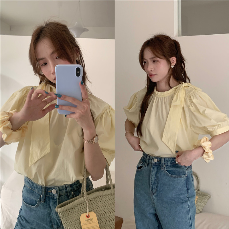 Short sleeve sweet pure puff sleeve Korean style frenum shirt