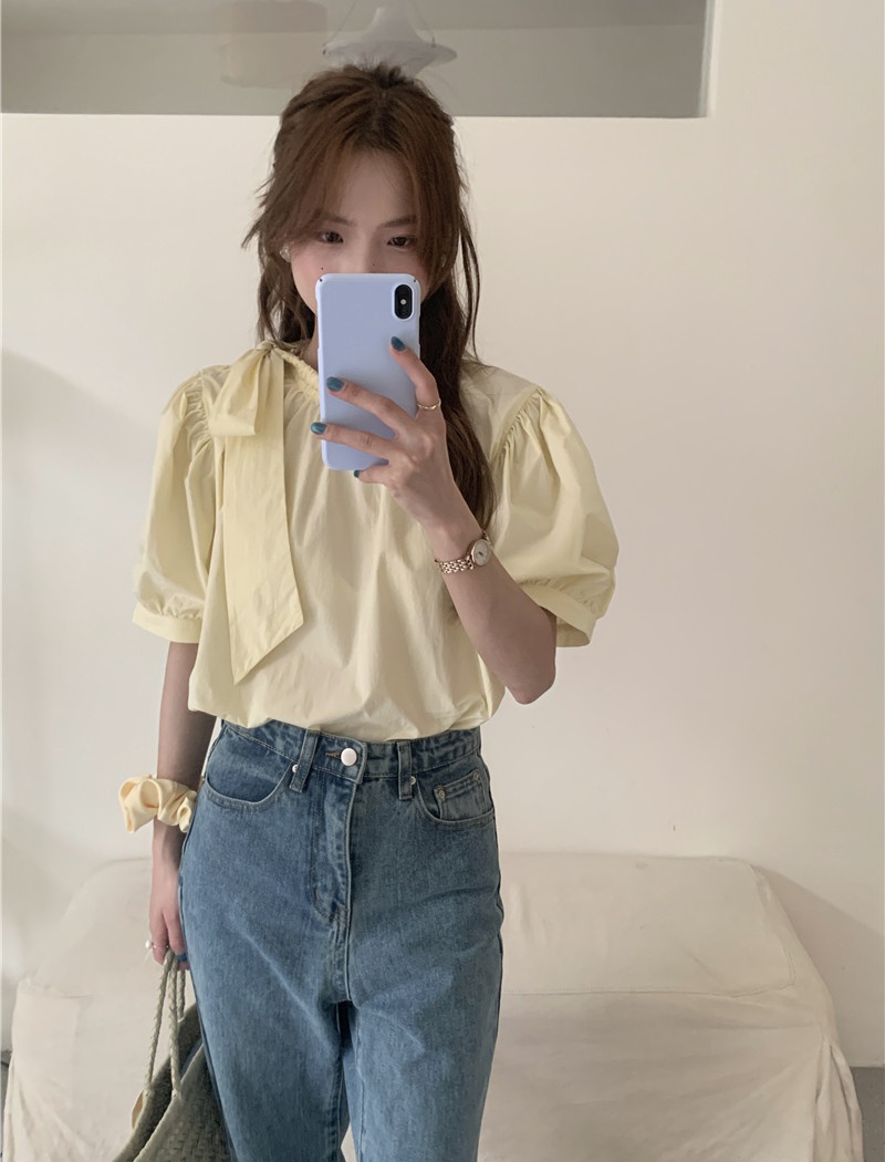 Short sleeve sweet pure puff sleeve Korean style frenum shirt