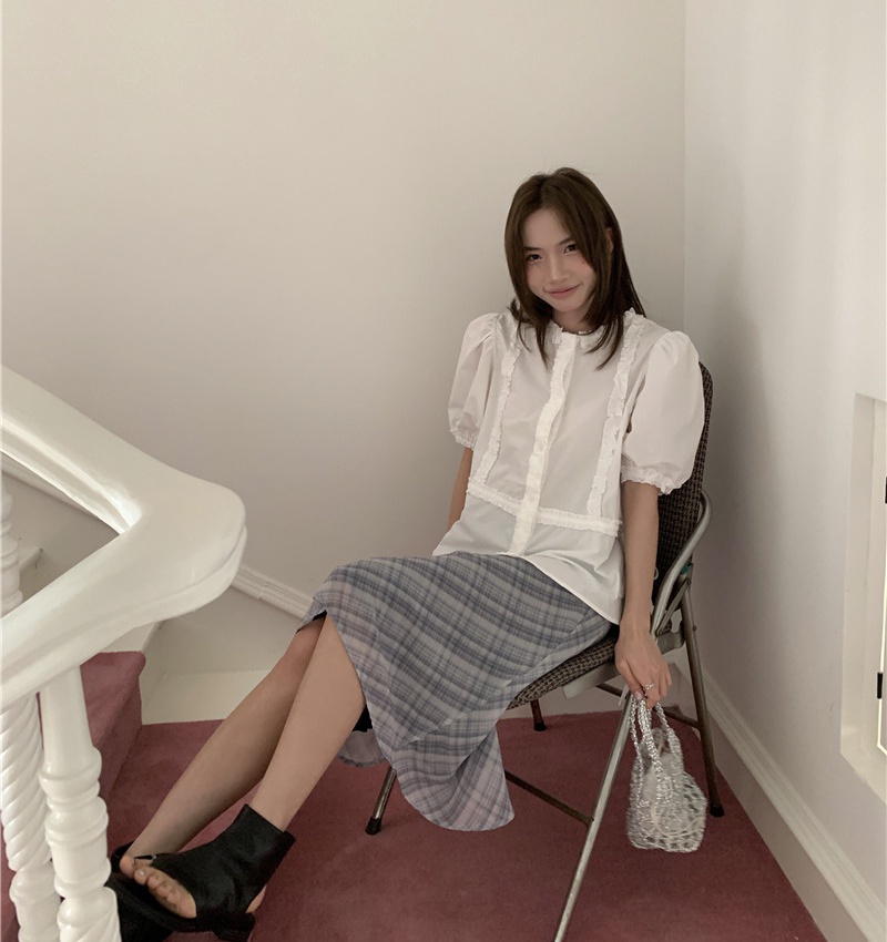 Sweet short sleeve skirt Korean style shirt a set