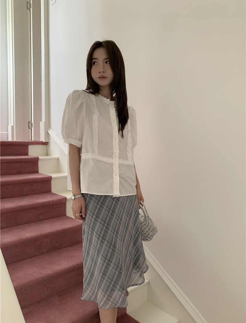 Sweet short sleeve skirt Korean style shirt a set