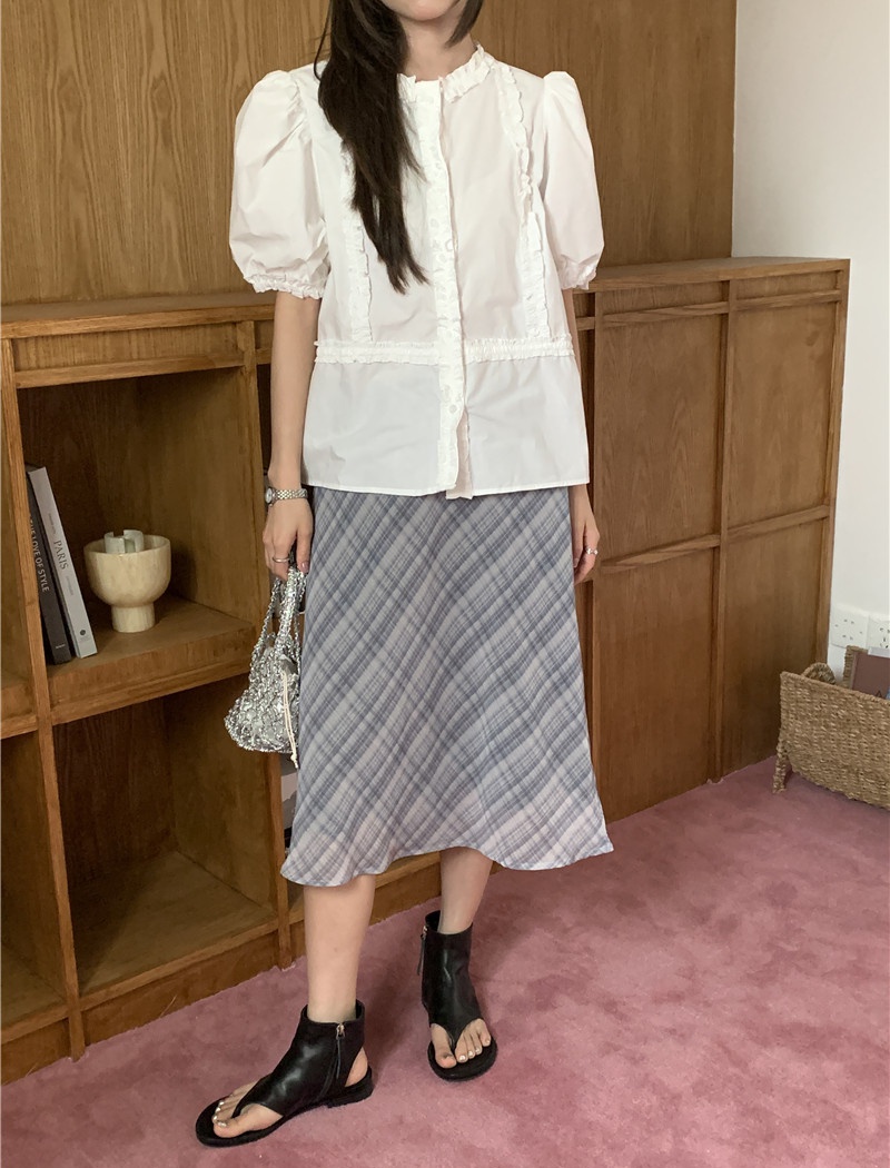 Sweet short sleeve skirt Korean style shirt a set