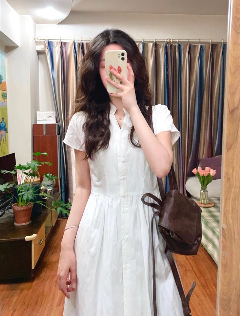 Korean style France style retro dress V-neck white shirt