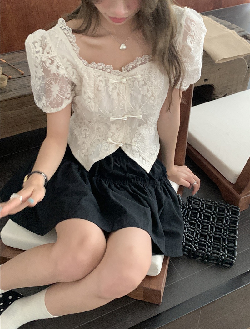 Retro short tops lace short sleeve shirt