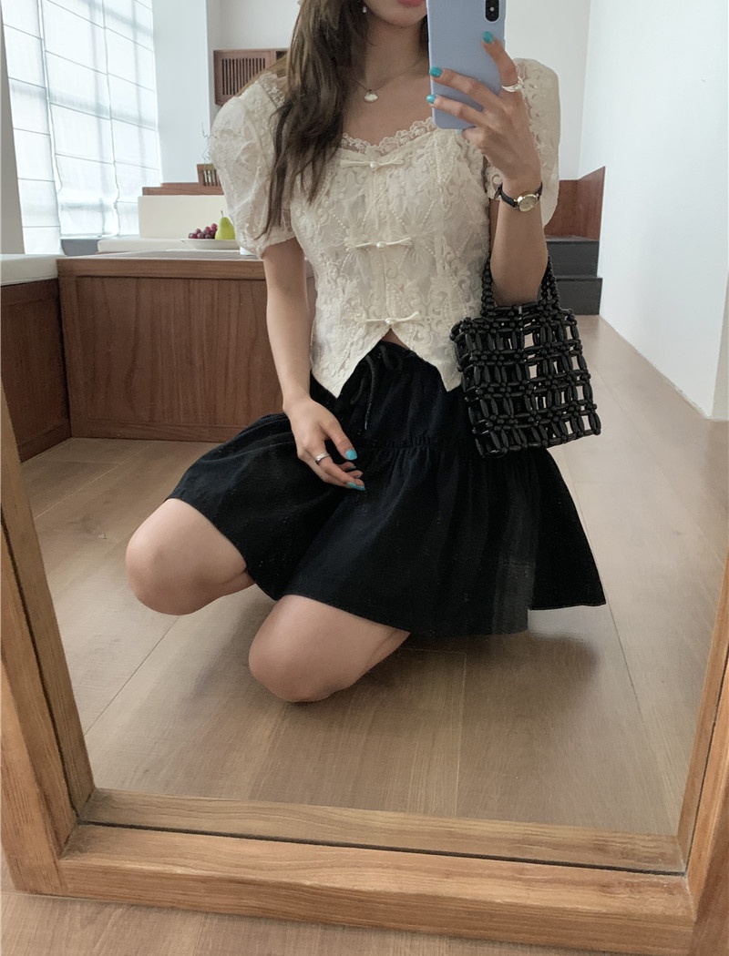 Retro short tops lace short sleeve shirt