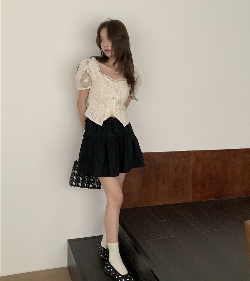 Retro short tops lace short sleeve shirt