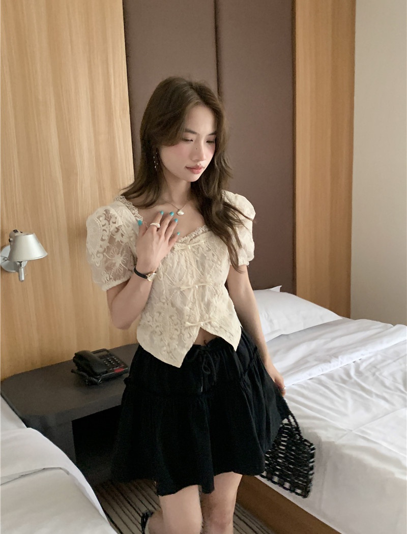 Retro short tops lace short sleeve shirt