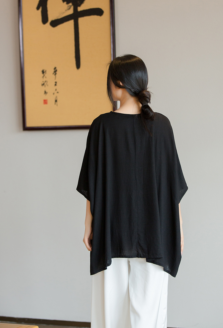 Simple cotton linen shirts large yard T-shirt for women