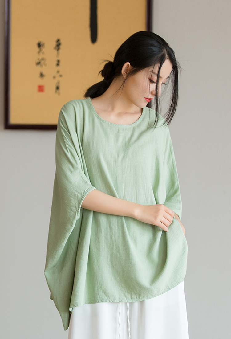 Simple cotton linen shirts large yard T-shirt for women