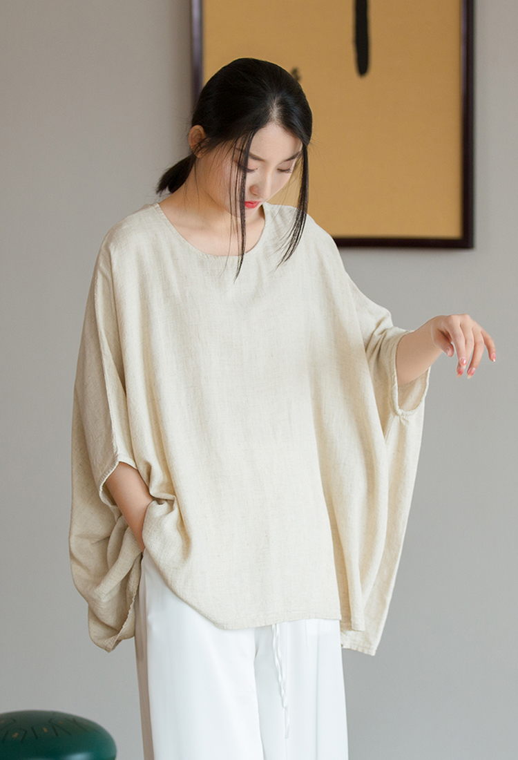 Simple cotton linen shirts large yard T-shirt for women