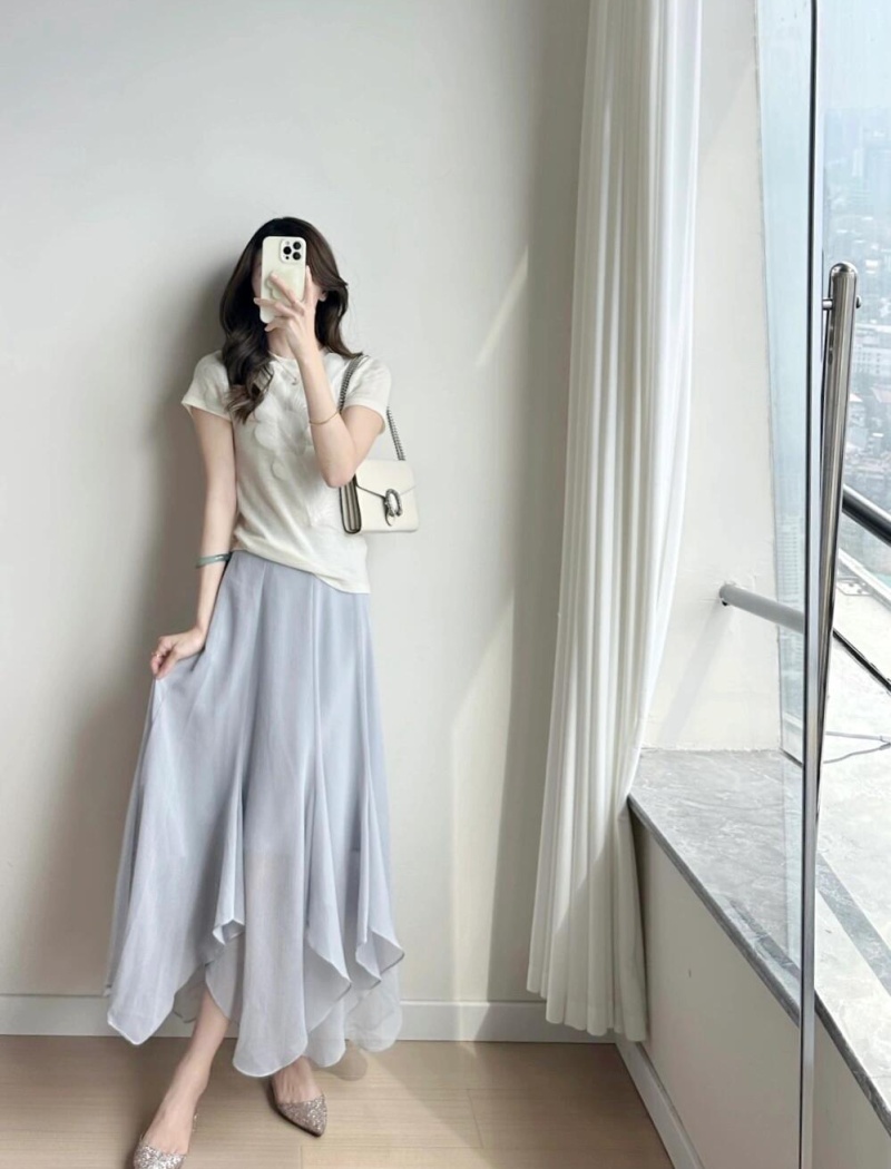 Niche petal skirt summer T-shirt 2pcs set for women