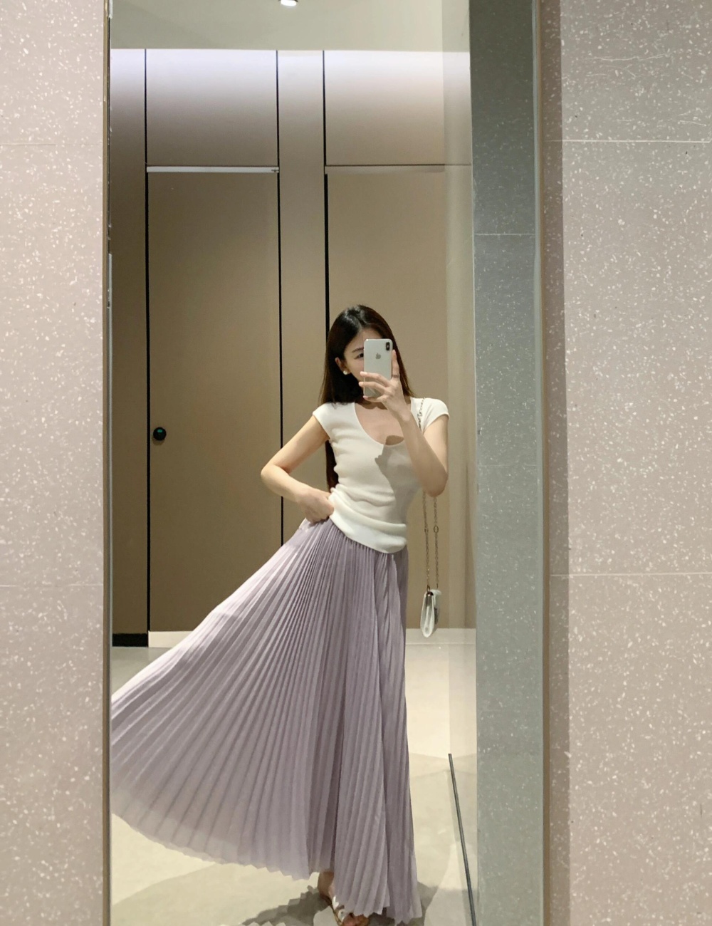 Short sleeve slim knitted tops purple all-match skirt