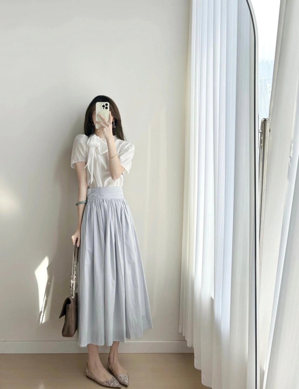 Elegant beautiful skirt big skirt loose shirt 2pcs set