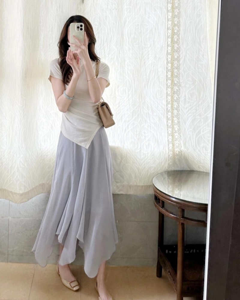 Summer tender skirt strapless T-shirt 2pcs set