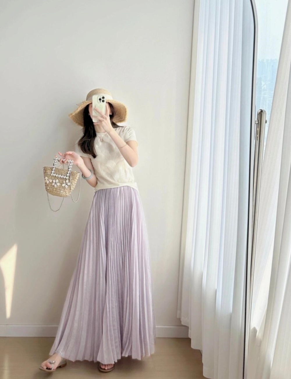 Short sleeve drape T-shirt pinched waist A-line skirt