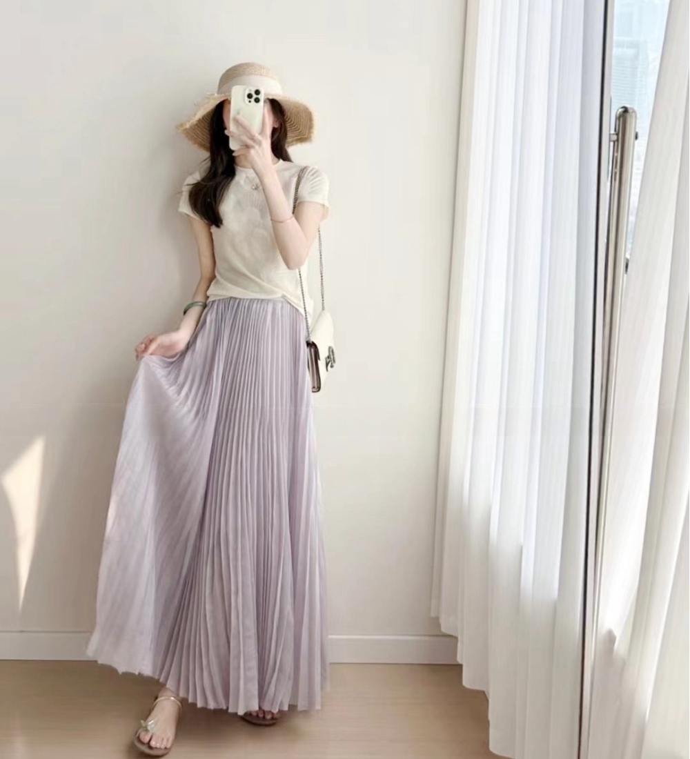 Short sleeve drape T-shirt pinched waist A-line skirt