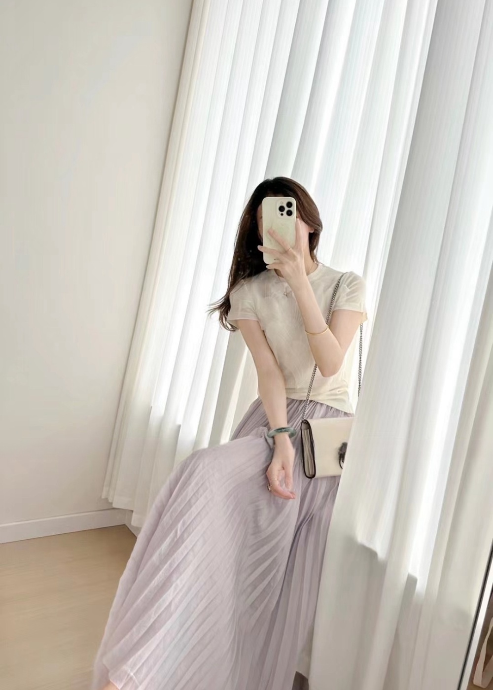 Short sleeve drape T-shirt pinched waist A-line skirt