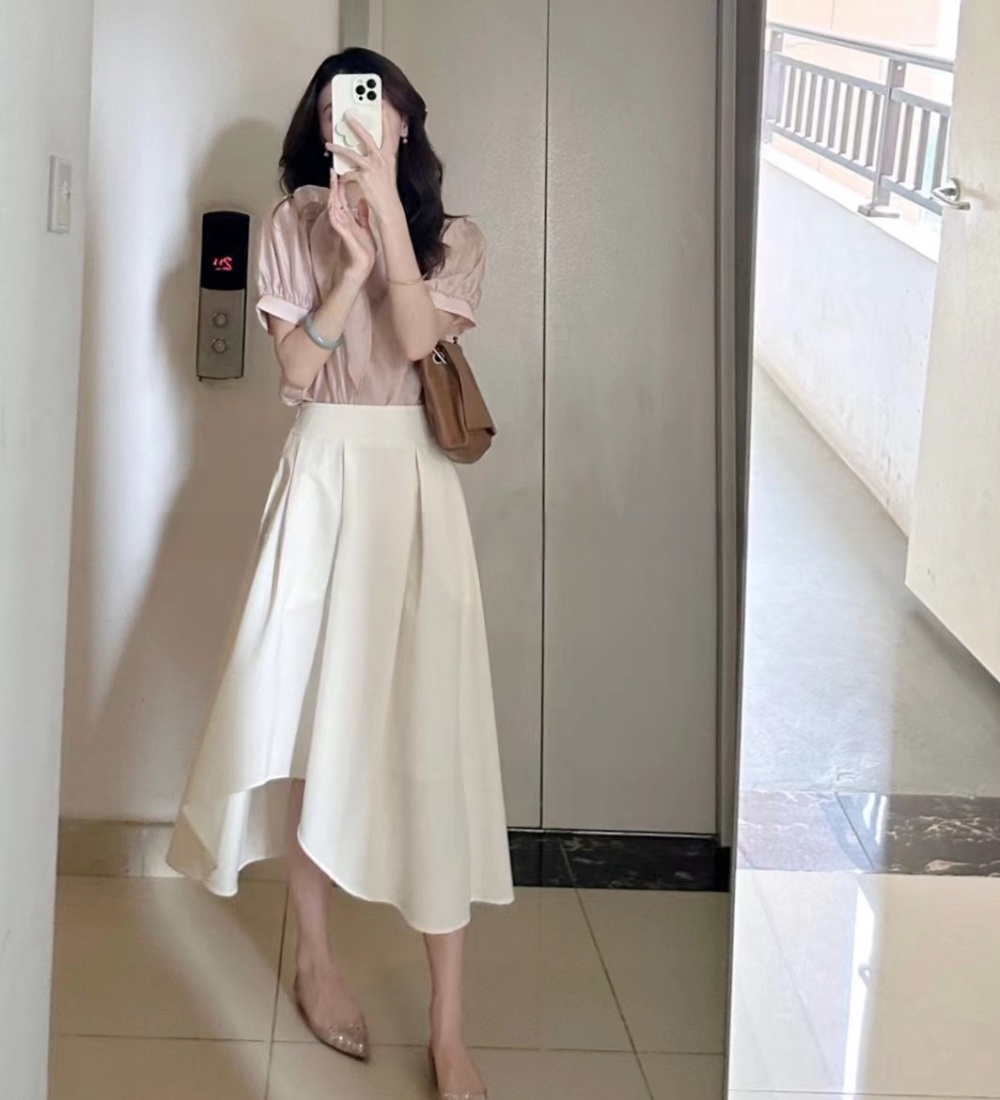 Crimp pure skirt commuting irregular tops 2pcs set