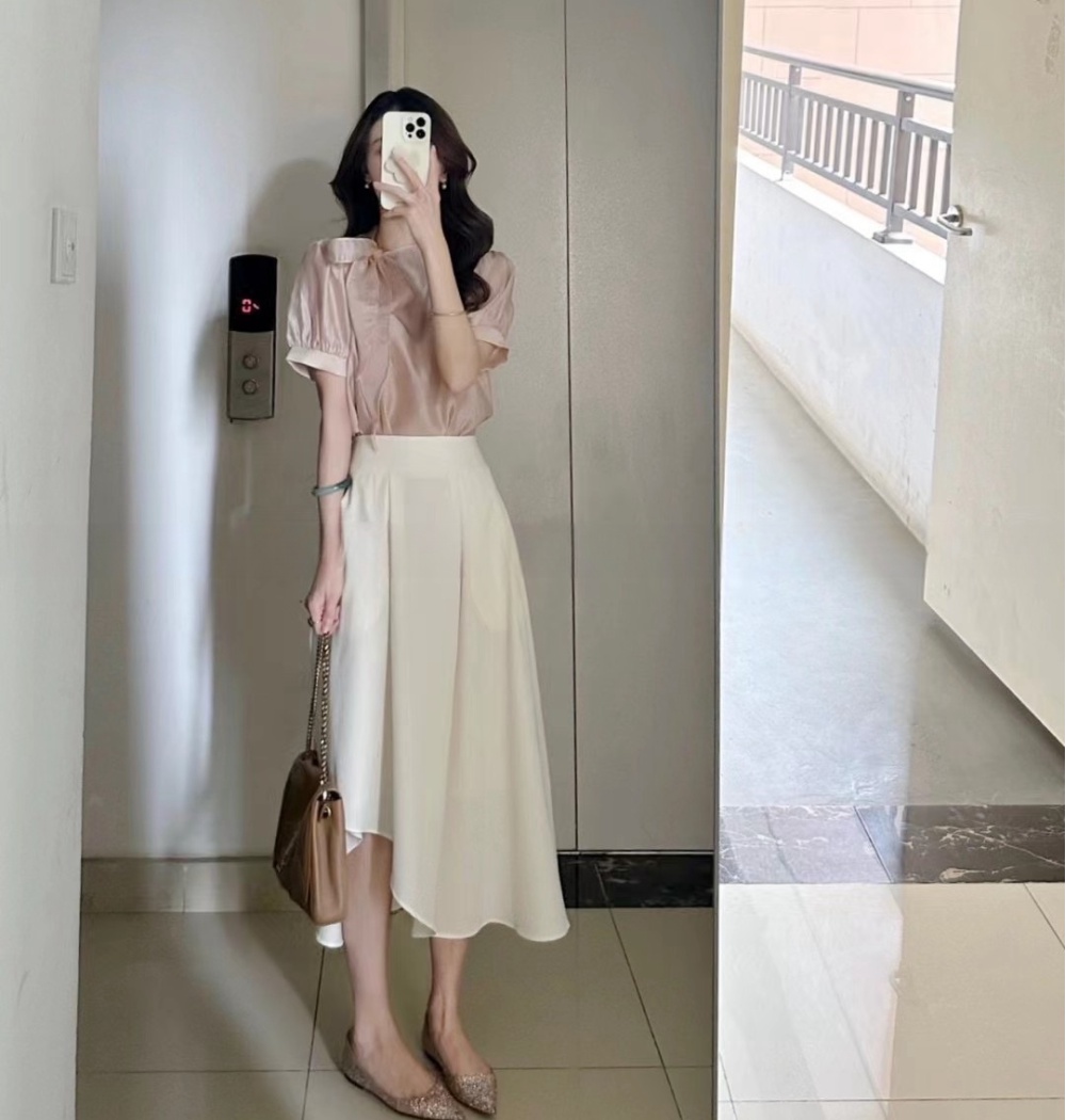 Crimp pure skirt commuting irregular tops 2pcs set