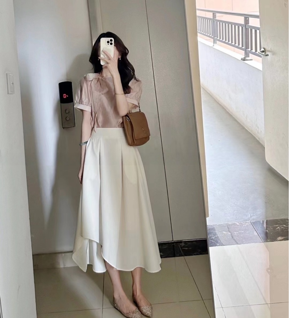 Crimp pure skirt commuting irregular tops 2pcs set