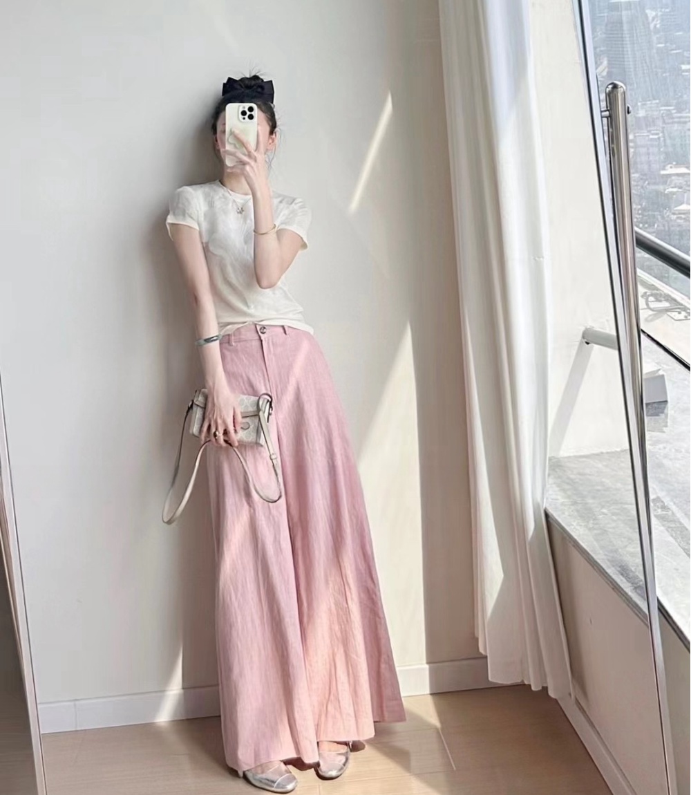 Niche summer wide leg pants cotton linen T-shirt a set