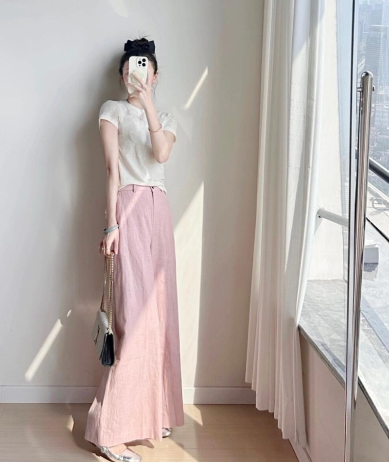 Niche summer wide leg pants cotton linen T-shirt a set