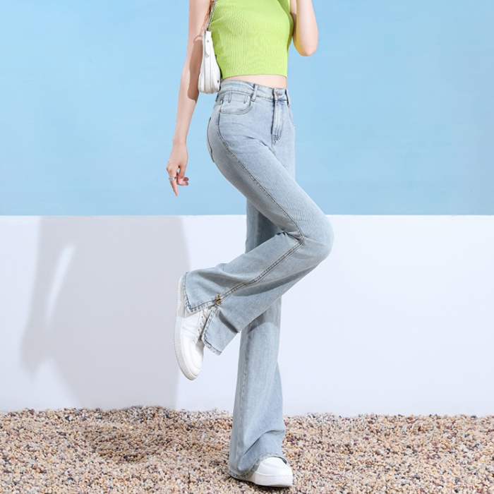 Elasticity light-blue micro speaker jeans split slim pants