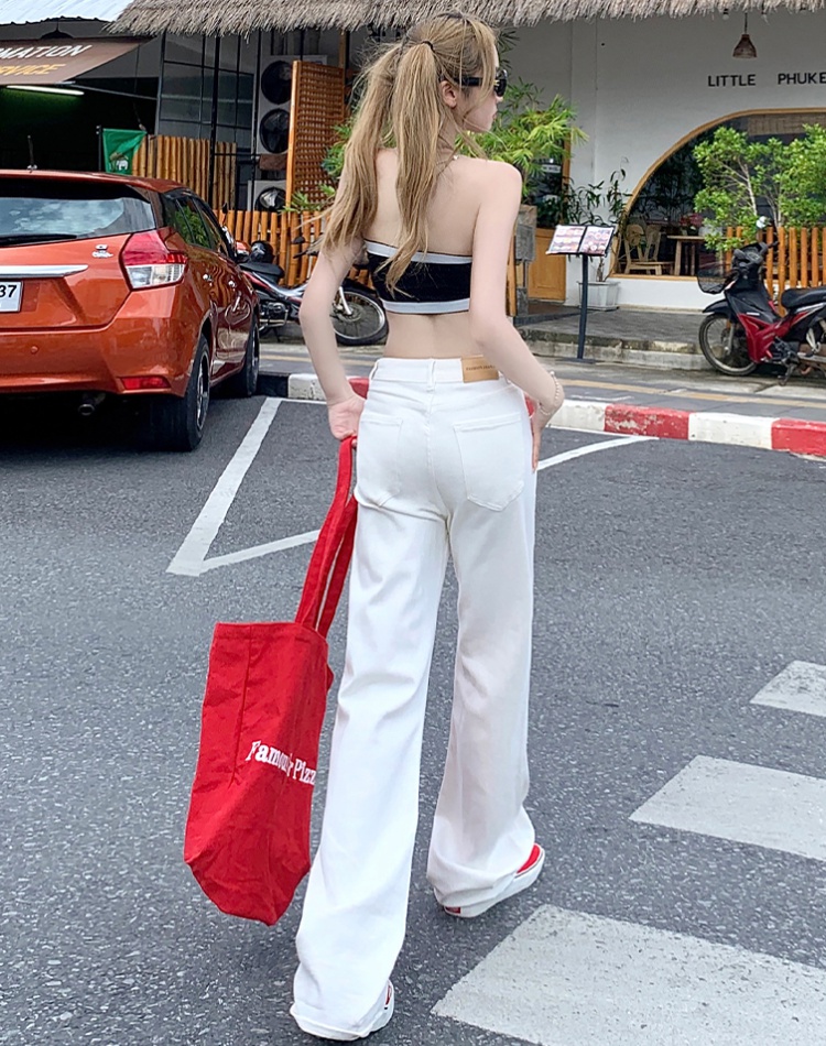 Pearl white wide leg pants lengthen slim long pants