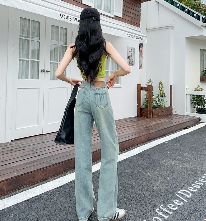 Lengthen pocket long pants drape jeans for women