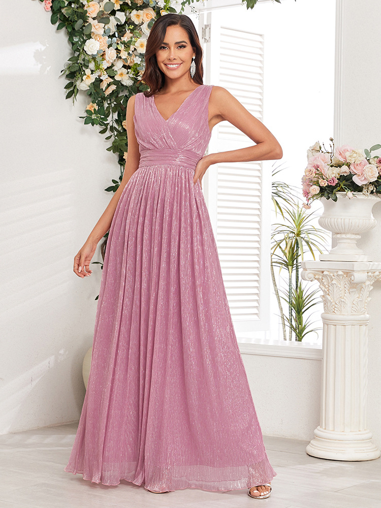 Party V-neck evening dress back zipper prom long dress