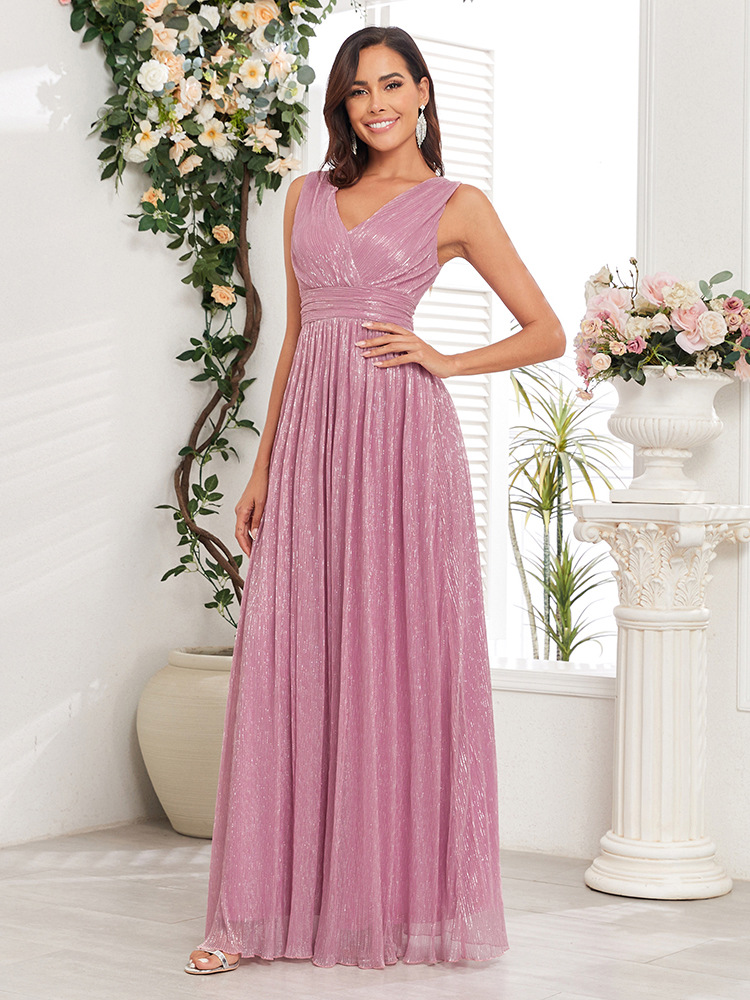 Party V-neck evening dress back zipper prom long dress