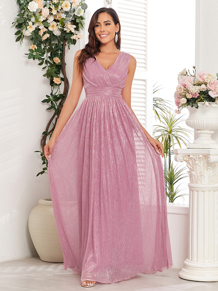 Party V-neck evening dress back zipper prom long dress