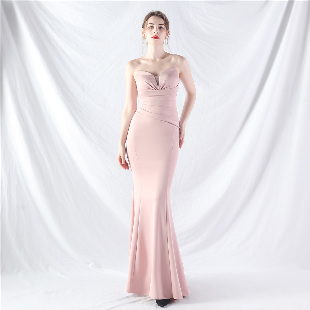 Wrapped chest strapless formal dress sexy evening dress