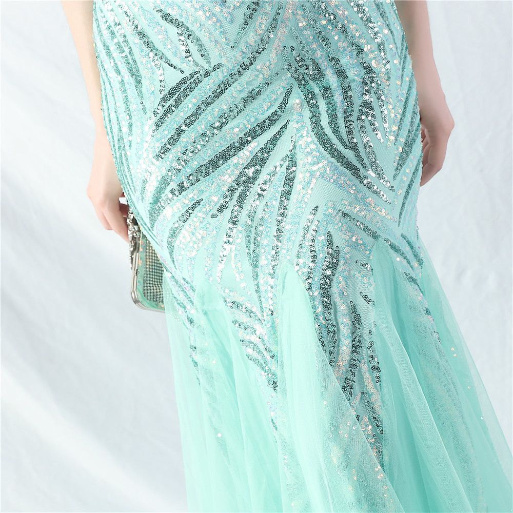 Gauze splice evening dress sequins set beads dress