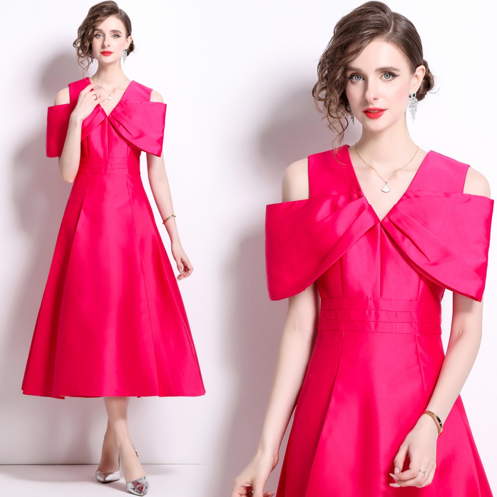 Niche summer high waist formal dress stereoscopic big bow dress