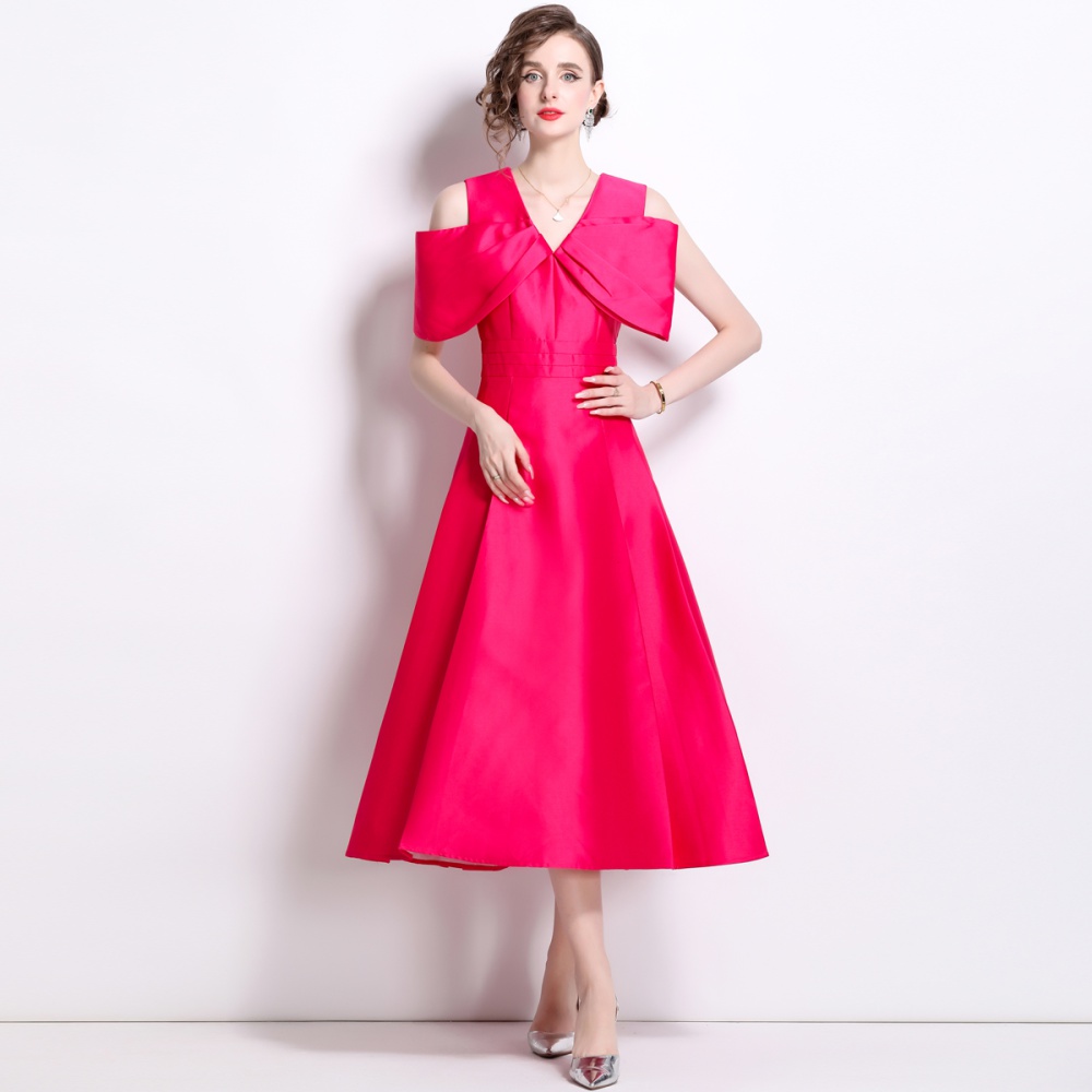 Niche summer high waist formal dress stereoscopic big bow dress