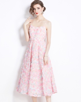 Pink rose formal dress strapless stereoscopic dress