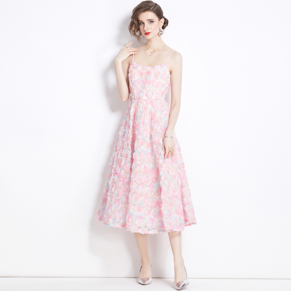 Pink rose formal dress strapless stereoscopic dress