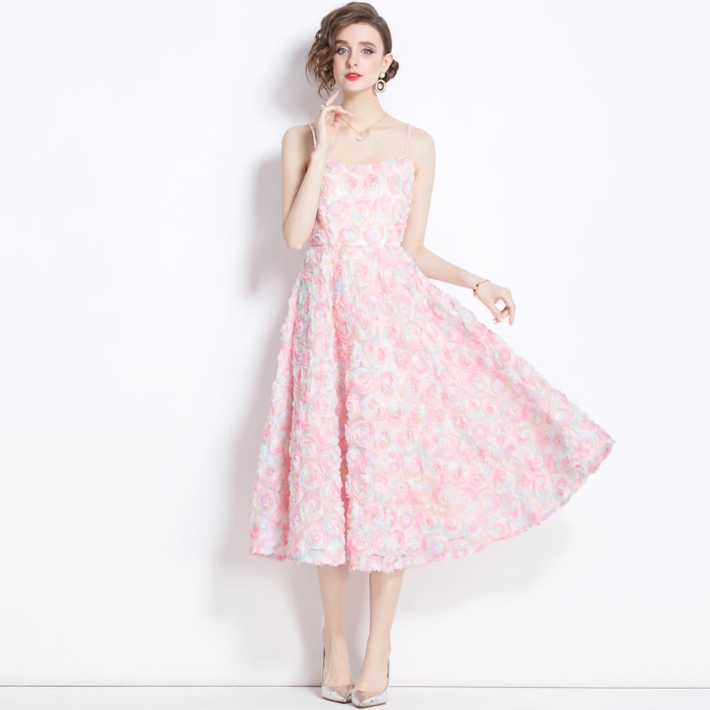 Pink rose formal dress strapless stereoscopic dress