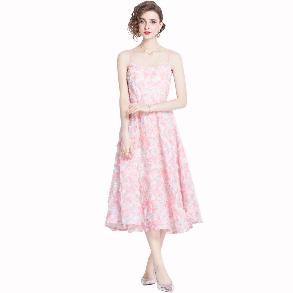 Pink rose formal dress strapless stereoscopic dress