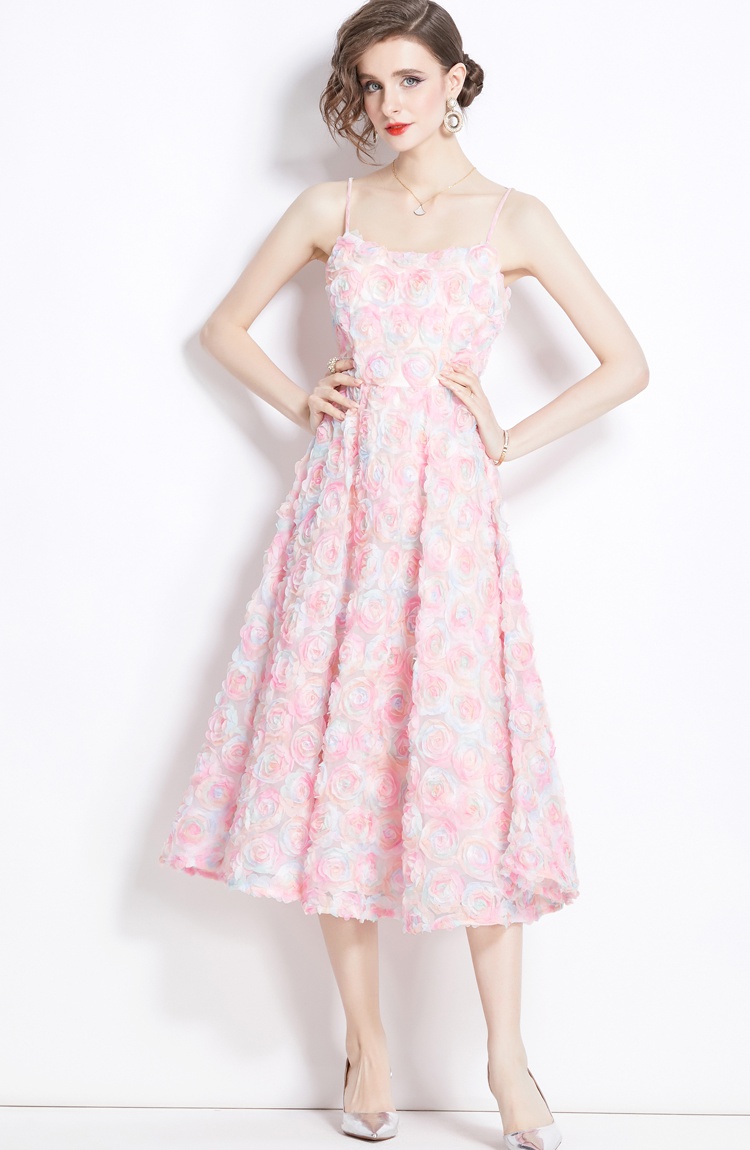 Pink rose formal dress strapless stereoscopic dress