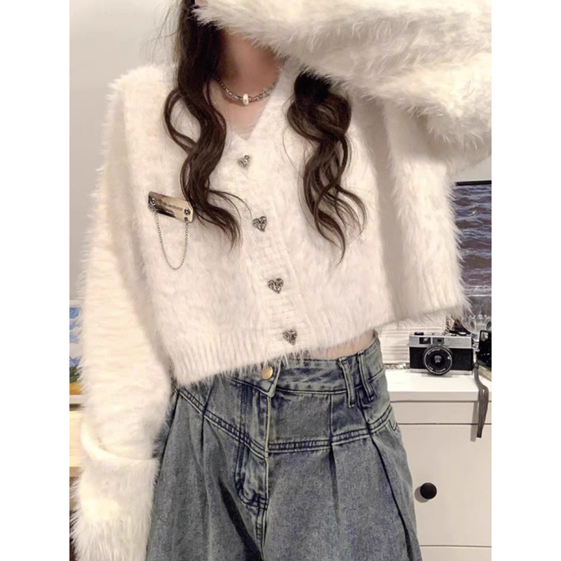 Short Casual sweater hairy cardigan for women