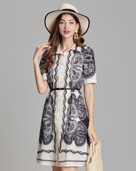 Colors with belt classic shirt summer black-white dress