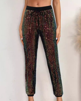 Small shiny fashion elastic long pants for women